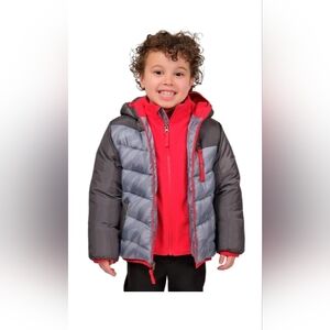 Snozu Boys Puffer Jacket With Hat - Gray and Red